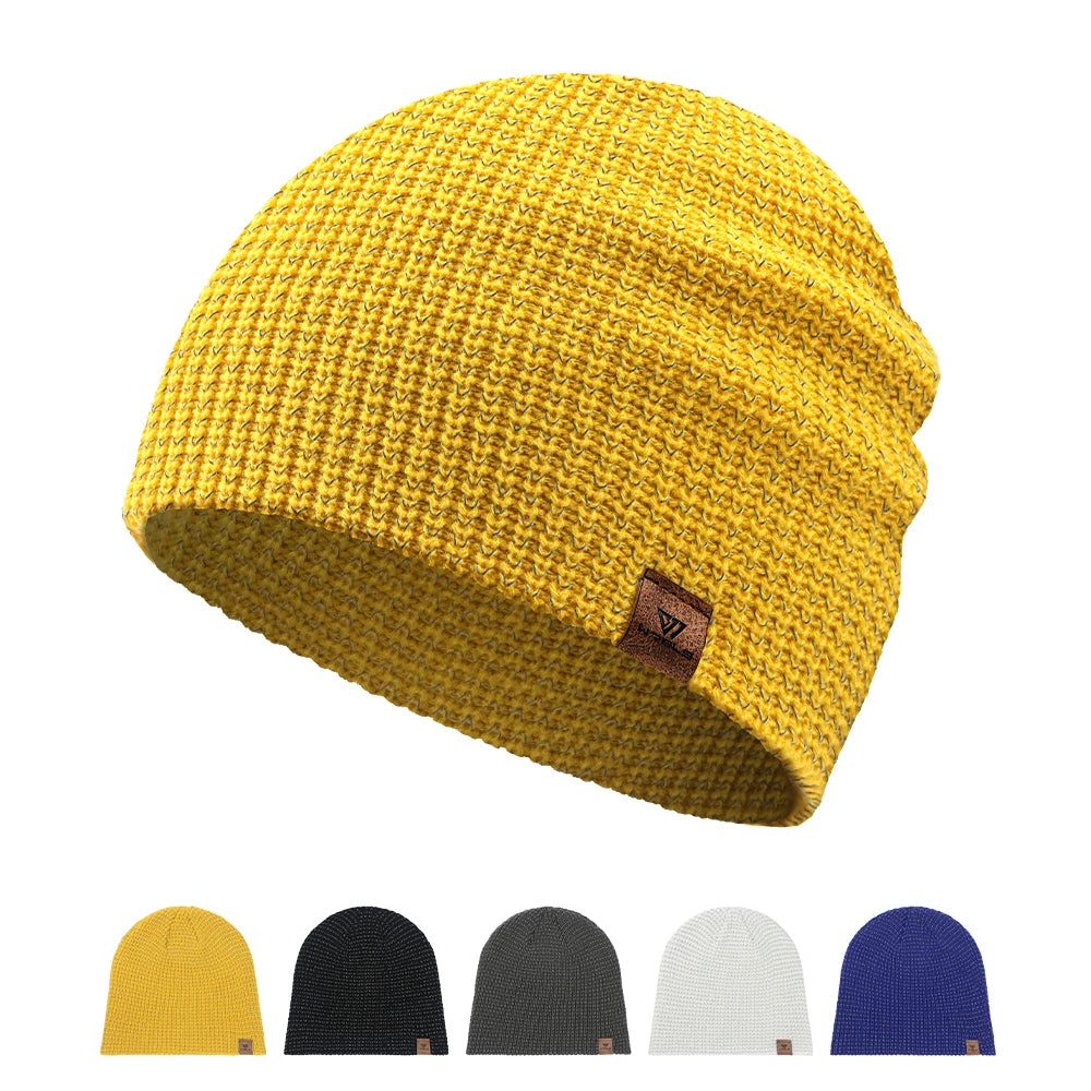 Winter Knitted Beanie Hats Warm Night Running Reflective Hat Unisex Windproof Ear Protection Cycling Hiking Ski Cap
