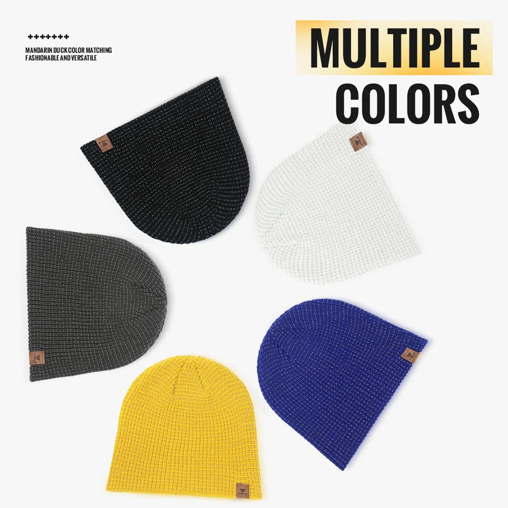 Winter Knitted Beanie Hats Warm Night Running Reflective Hat Unisex Windproof Ear Protection Cycling Hiking Ski Cap