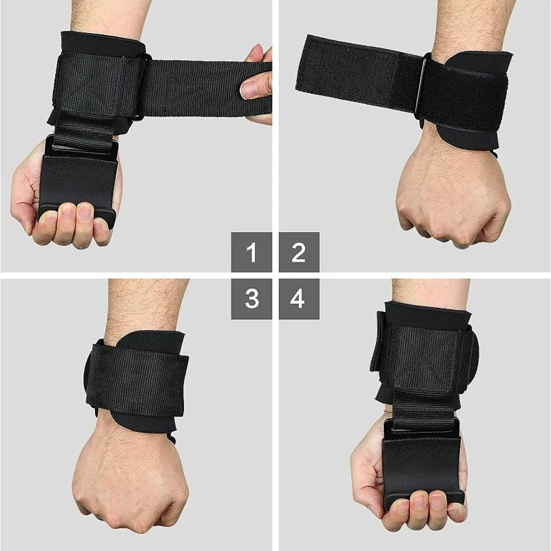 2Pcs Weight Lifting Hooks Non Slip Wrist Support Straps Heavy Duty Training Grip for Deadlift Pull up Gym Fitness
