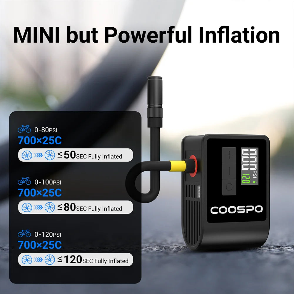 Portable Mini Electric Air Pump - 120PSI Digital Inflator for MTB & Road Bike Tires (Schrader & Presta Compatible)