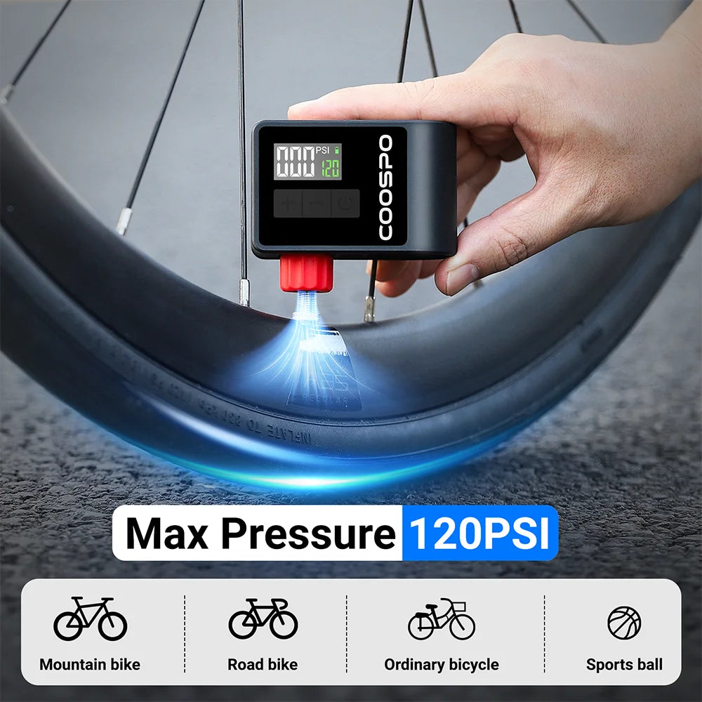 Portable Mini Electric Air Pump - 120PSI Digital Inflator for MTB & Road Bike Tires (Schrader & Presta Compatible)