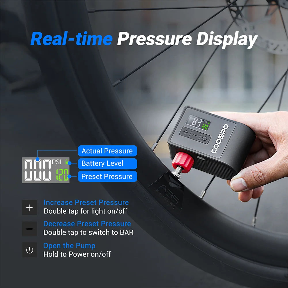Portable Mini Electric Air Pump - 120PSI Digital Inflator for MTB & Road Bike Tires (Schrader & Presta Compatible)