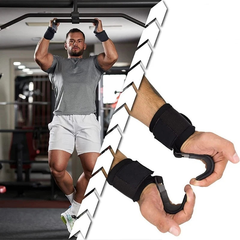 2Pcs Weight Lifting Hooks Non Slip Wrist Support Straps Heavy Duty Training Grip for Deadlift Pull up Gym Fitness