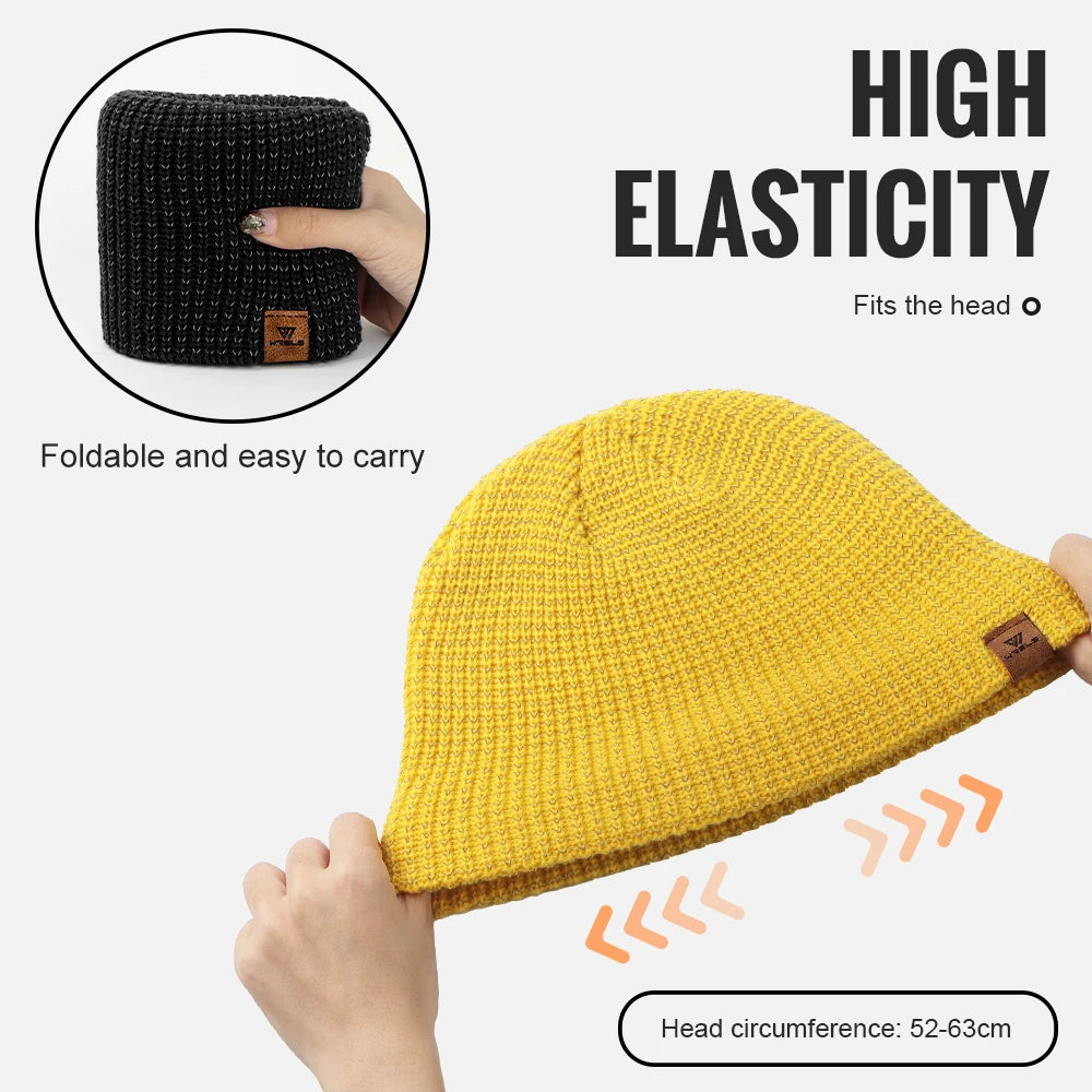 Winter Knitted Beanie Hats Warm Night Running Reflective Hat Unisex Windproof Ear Protection Cycling Hiking Ski Cap