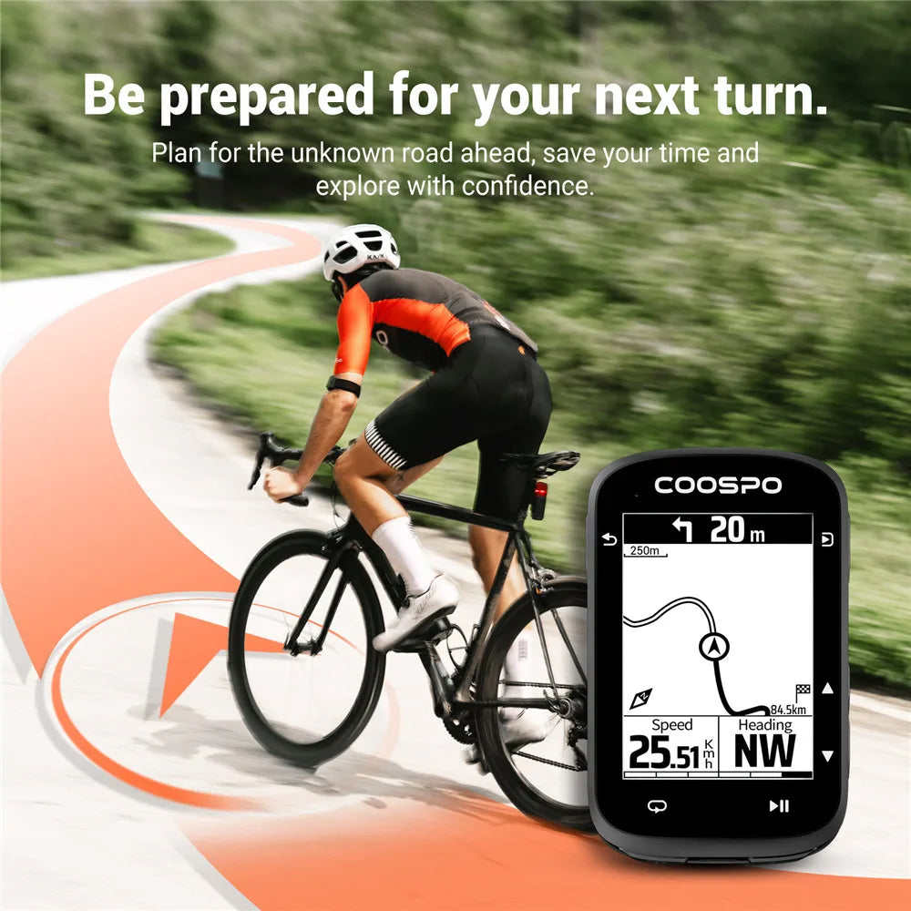 CS500 Route Navigation Bike Computer GPS Cycling Odometer Wireless Bicycle Speedometer Cycle Stopwatch ANT+ Bluetooth5.0